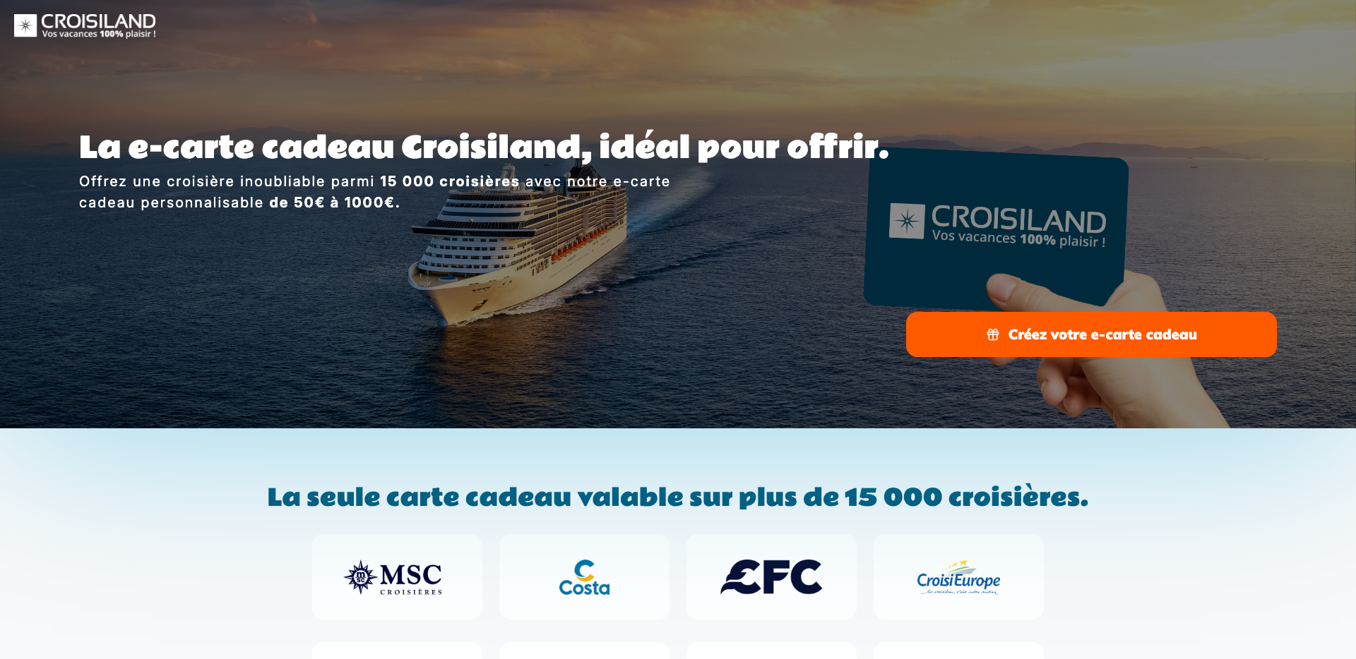 Page d'accueil du site e-carte-cadeau.croisiland.com